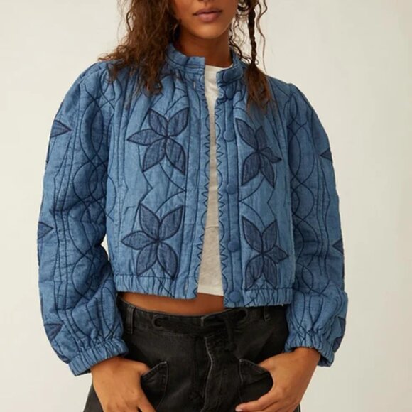 NEW Free People Quinn Quilted Jacket IN  Indigo Combo 1125 6s3 - Picture 6 of 8